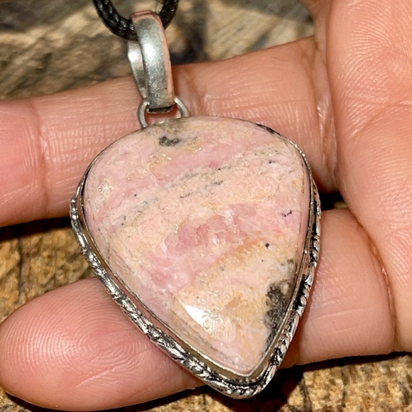 Teardrop Pink Rhodochrosite Pendant 1 7/8” - Picture 10 of 14